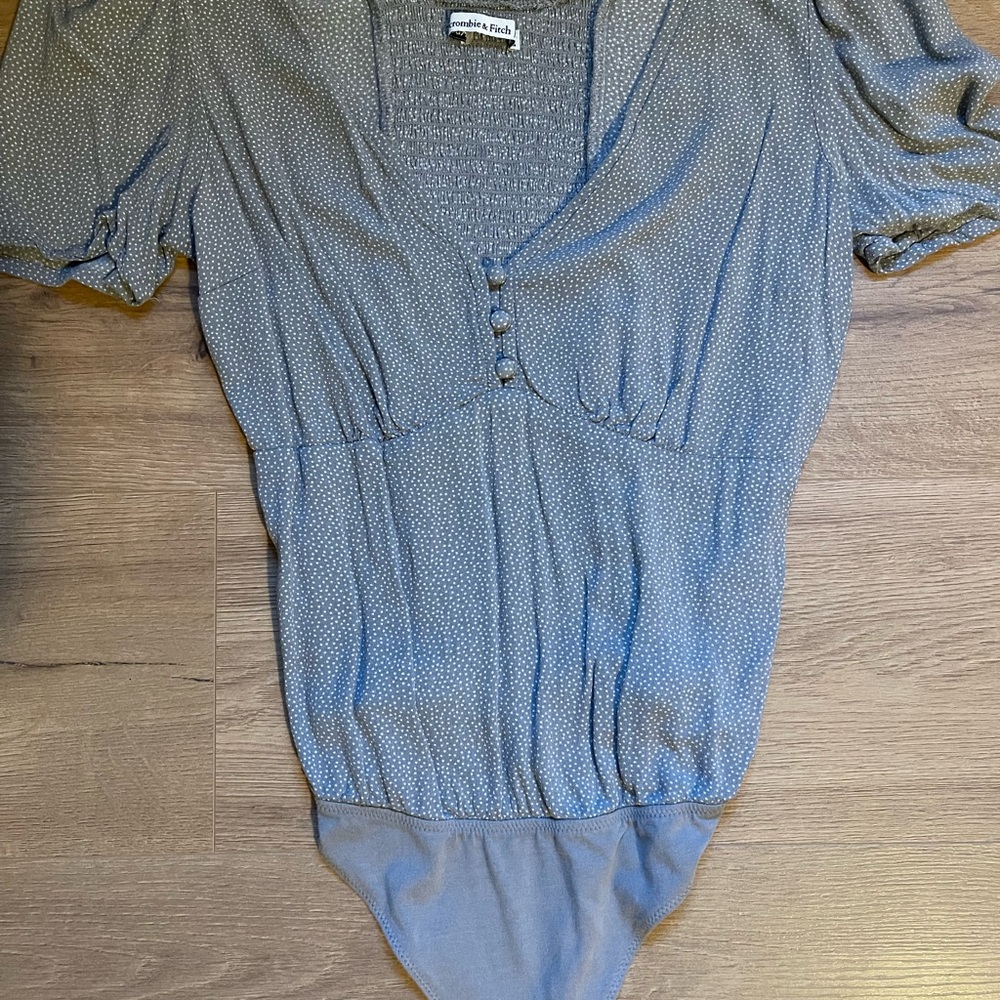 Abercrombie Greenish/Blue Puff Sleeve Bodysuit Top